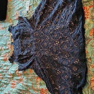 NWT Juniors Grad Hoco Short A-Line Dress Navy lace over nude Size 15